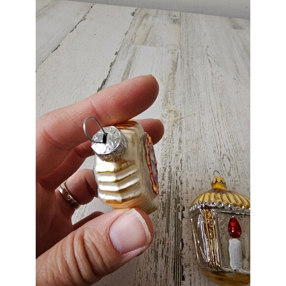 Vintage lantern candle clock Mercury glass ornament set Xmas tree gold - Picture 4 of 12